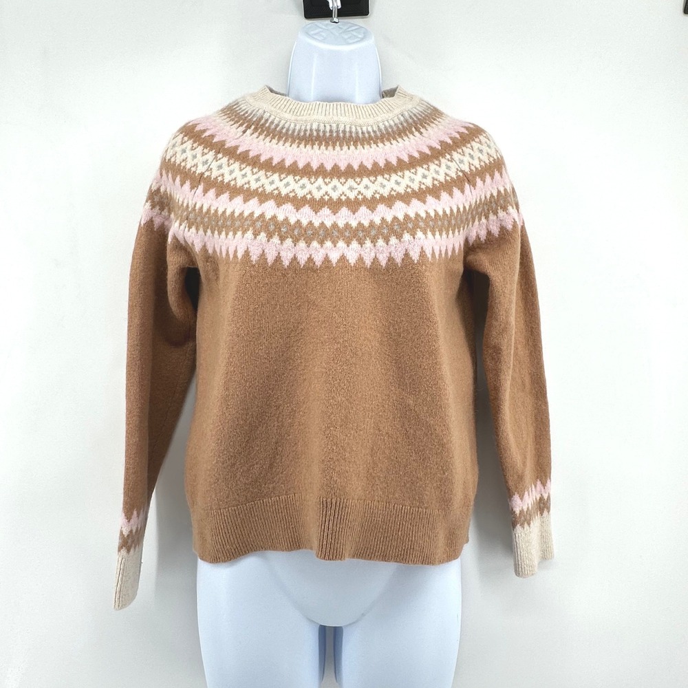 Boden Fair Isle Sweater Brown Pink Size M Fits XS Cottagecore Boho‎ Cabin READ